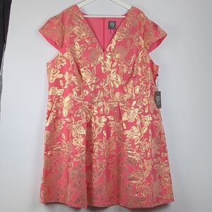 Vince Camuto Women's Metallic Floral Pink and Gold Flare Dress Size 20W